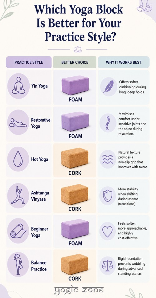 Cork vs Foam Yoga Blocks. Which Yoga Block Is Better for Your Practice Style. Infographic