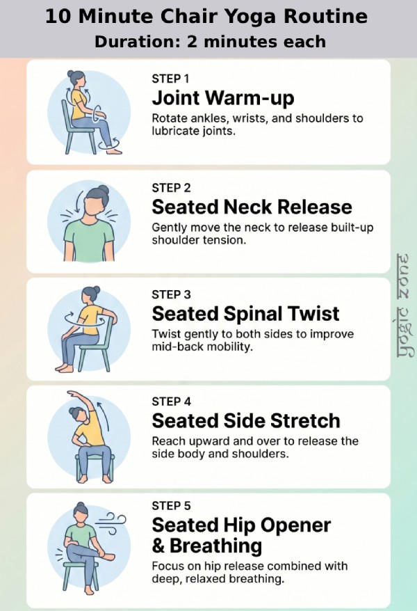Infographic. 10 Minute Chair Yoga Routine