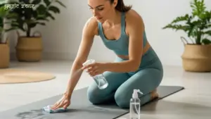 A lady doing Yoga Mat Cleaning